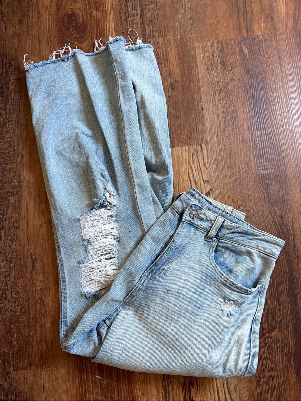 REWASH Light Blue Distressed Straight-Leg Jeans